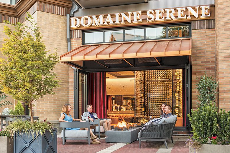The exterior of Lake Oswego&rsquo;s Domaine Serene has comfortable outdoor seating. ## Photo by Josh Partee
