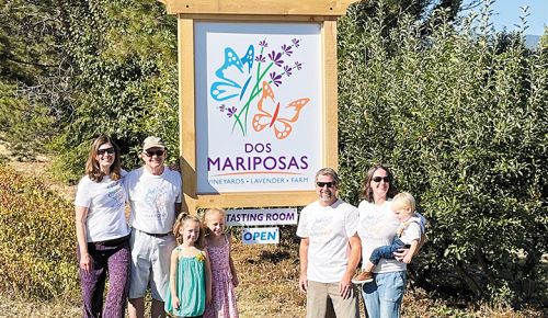 Judy and John Rennick with granddaughters Amelia and Adeline while their daughter Terri Rennick-Deering, holding son Finley, stands next to her husband Mark. ## Photo provided by Dos Mariposas Vineyards & Lavender Farm