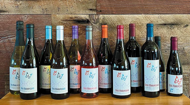 Bottles of Dos Mariposas wines.. ## Photo provided by Dos Mariposas Vineyards & Lavender Farm