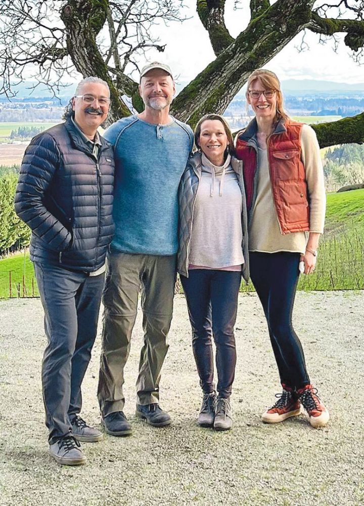 ABOVE: Eminent Domaine&rsquo;s team, from left: Phil Amaya, tasting room manager; Jeff Meader, co-owner and founder; Heather Meader, co-owner and founder; and Camille Stabler, general manager. ## Photo provided by Eminent Domaine
