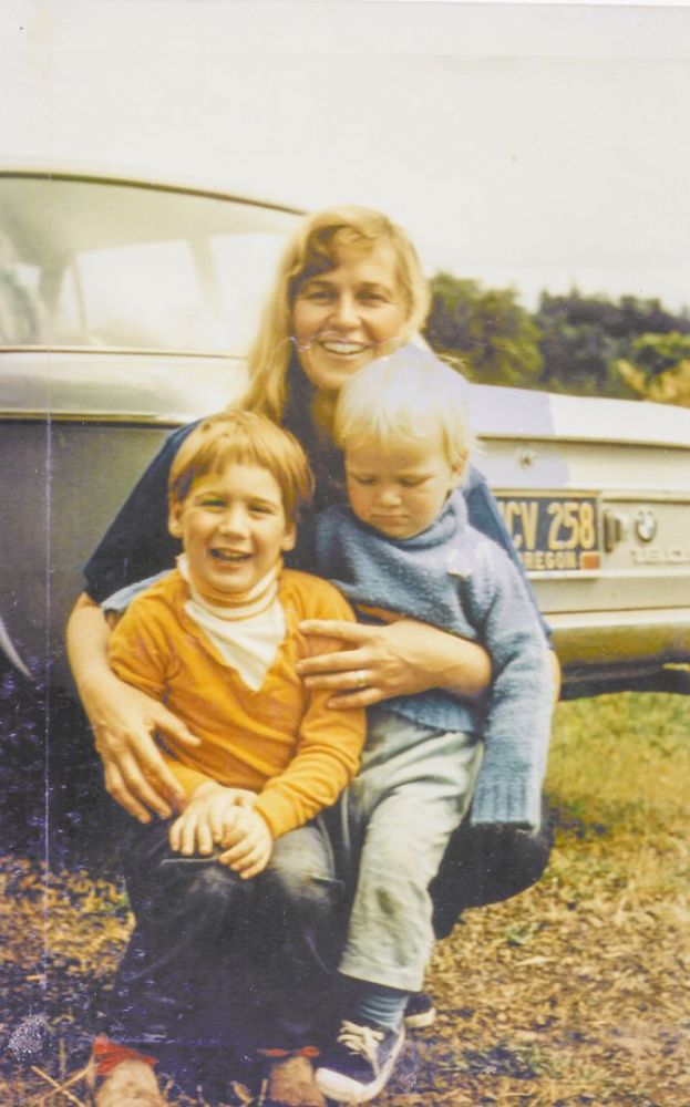 From left to right: Erik, Kina and Cal Erath, at Dopp Vineyard in the Chehalem Hills, 1969. ##Photo provided by Erik Erath