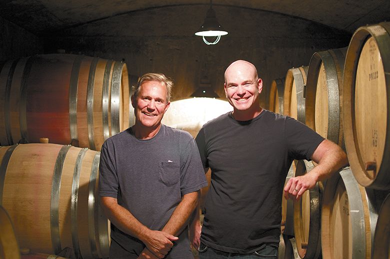 Russ Raney, founder of Evesham Wood (on left), standing among the barrels with current owner Erin Nuccio. ## Photo provided by Evesham Wood