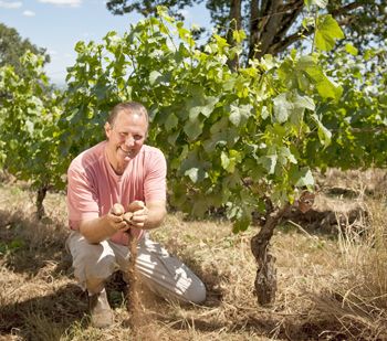 Russ Raney of Evesham Wood plays in the dirt at Le Puits Sec Vineyard in Salem. Russ Raney of Evesham Wood plays in the dirt at Le Puits Sec Vineyard in Salem.