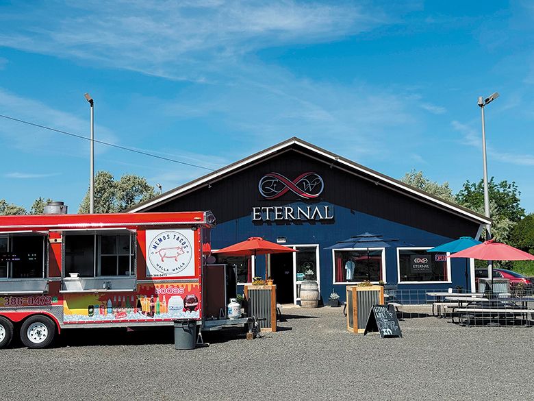 Memo’s Tacos food truck parked outside the Eternal Wines and Drink Washington State tasting room. ## Photo provided by Eternal Wines