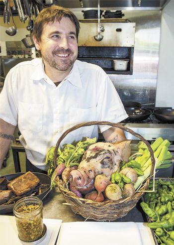 Chef/Co-owner Paul Bachand of Recipe in Newberg  sources meat and produce for the  10-Mile Dinner  hosted at his restaurant. Photo by Andrea Johnson.
