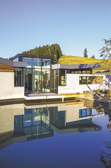 The heart of Saffron Fields’ tasting room is called the Jewel Box, which will house art exhibits in the future. Through the floor-to-ceiling windows, guests can enjoy the pond and Japanese garden.