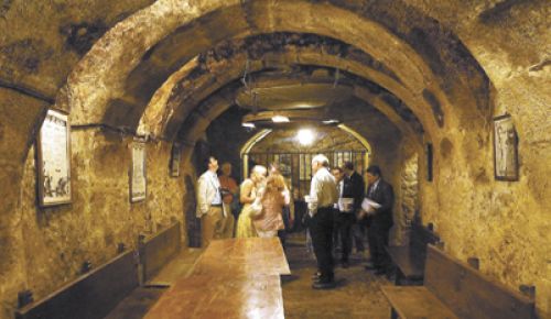 A group of Roseburg residents, including Abacela’s Earl Jones and SOWI’s Dwayne Bershaw, visited a wine cellar underneath the historic center of Aranda de Duero in Spain’s wine region along the Duero River.