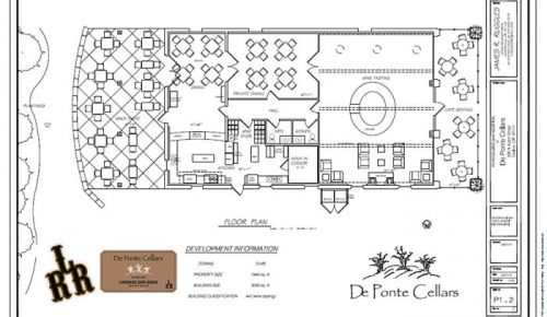 Floor plans for De Ponte’s second tasting room in Cartlon reveal several proposed features, including café-style seating in the front and a patio in the back.