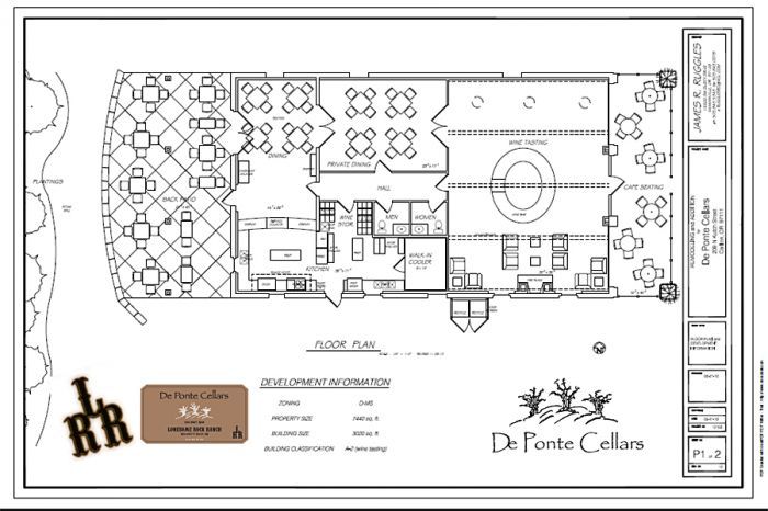 Floor plans for De Ponte’s second tasting room in Cartlon reveal several proposed features, including café-style seating in the front and a patio in the back. Floor plans for De Ponte’s second tasting room in Cartlon reveal several proposed features, including café-style seating in the front and a patio in the back.