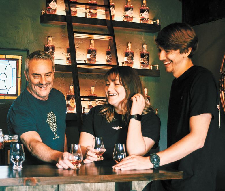 The Brixeur team sampling whiskey in the distillery tasting room. ##Photo provided The Brixeur team sampling whiskey in the distillery tasting room. ##Photo provided