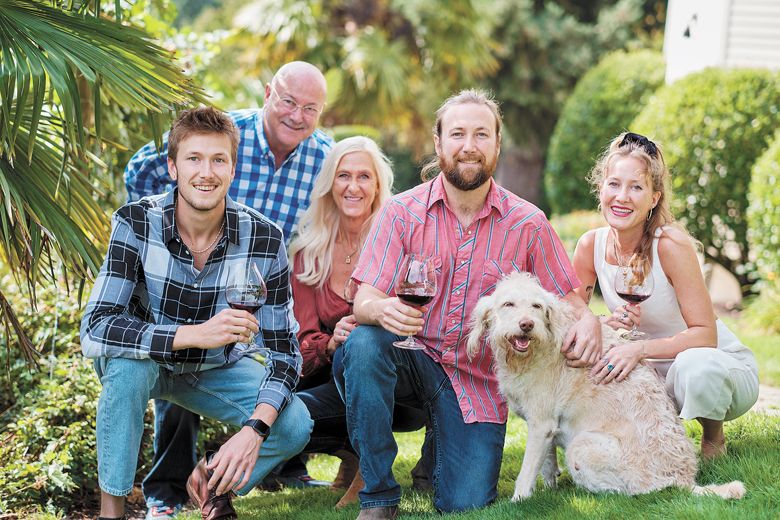 The Fullerton family, including dog Phoebe.##Photo by Josh Chang