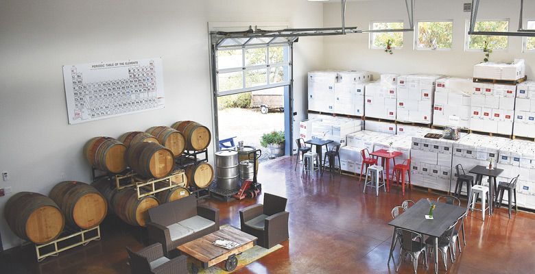 A view from the mezzanine at Simple Machine’s garagiste tasting room in Talent near Ashland. ##Photo by Maureen Battistella