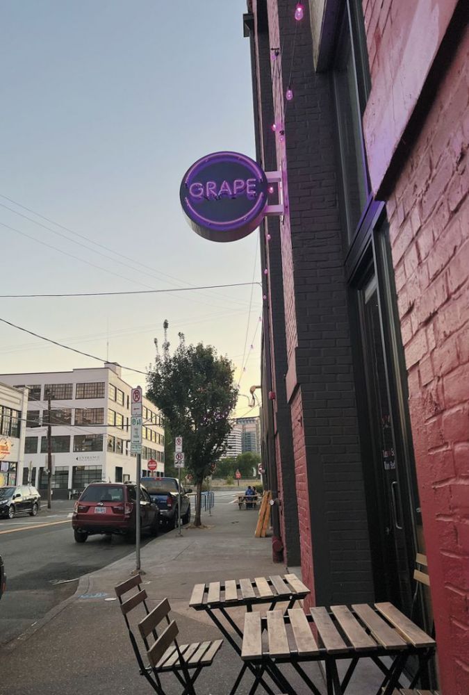 Street view of Grape Ape, a wine bar and eatery  located in Southeast Portland.##Photo by Sarah Murdoch