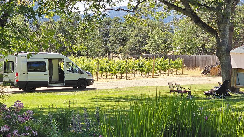 A person reading a book while overlooking a campervan and rows of grapevines. ## Photo provided by Harvest Hosts A person reading a book while overlooking a campervan and rows of grapevines. ## Photo provided by Harvest Hosts