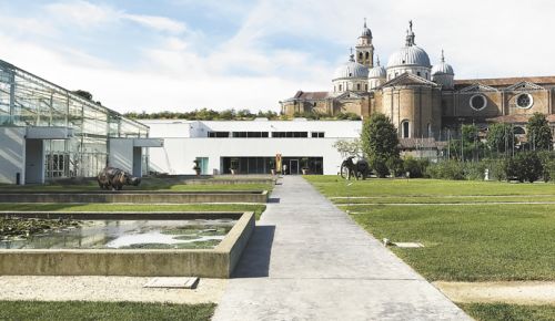 Orto Botanico di Padova, site of the 2017 AAWE Conference, with the Piazza Duomo in the background.  ##Photo by Neal Hulkower