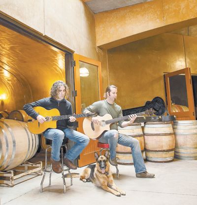 Jay Somers, winemaker/co-owner of J. Christopher Wines plays a tune with assistant winemaker Tim Malone at the Newberg winery. Cellar dog Nina listens to the music. Andrea Johnson/www.andreajohnsonphotography.com Jay Somers, winemaker/co-owner of J. Christopher Wines plays a tune with assistant winemaker Tim Malone at the Newberg winery. Cellar dog Nina listens to the music. Andrea Johnson/www.andreajohnsonphotography.com