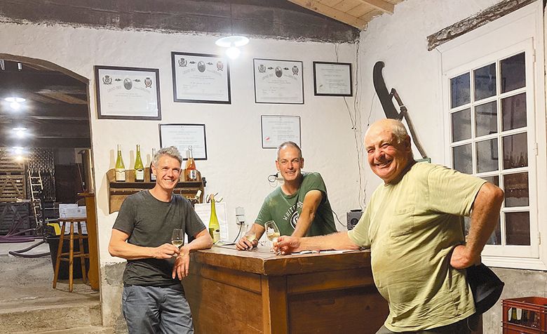 From left: Jean-Michel Jussiaume with brother Pierrick and father Marcel in la cave, the family s French cellar. ## Photo provided by Maison Jussiaume
