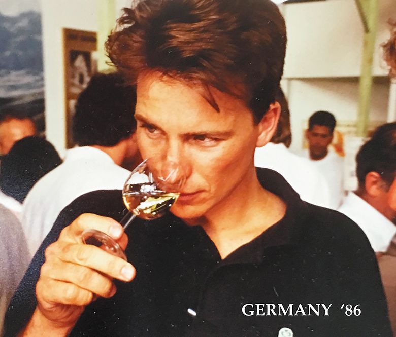 A young Joe Dobbes, sampling wine in 1986, while in Germany. ## Photo provided by Iterum Wines
