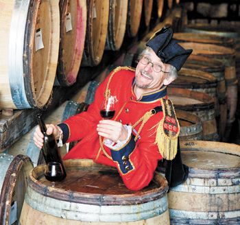 John Paul of Cameron Winery poses for a prank cover story in the April 2008 edition of Oregon Wine Press. ##Photo by Andrea Johnson