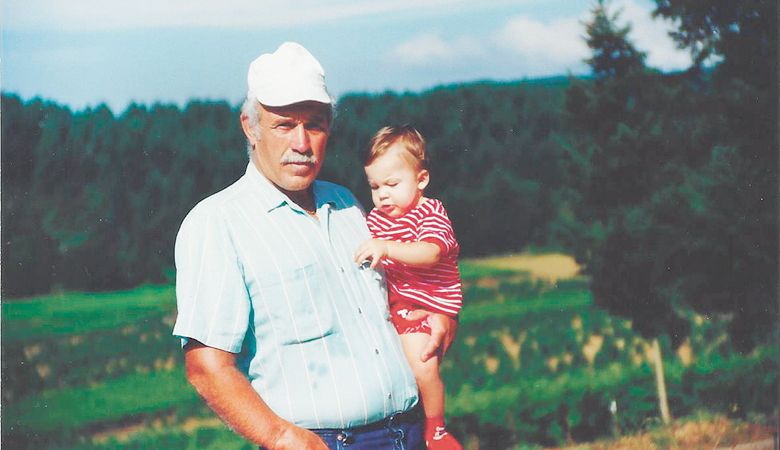 Airlie Winery founder Larry Preedy and grandson Ben, 1990.##Photo provided