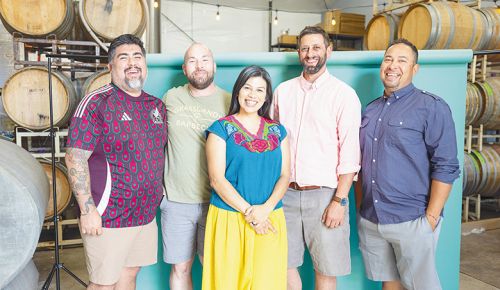 Latino makers, from left: Ricardo Antunez, chef and cofounder of Latino Makers Food & Wine; Dustin Joseph, Biscuit & Pickles Catering; Elena Rodriguez, Alumbra Cellars and cofounder of Latino Makers Food & Wine; Gabriel Jagle, Scenic Valley Farms; Adrian Cornejo, Nueva Aventura. ## Photo by Molly Bailey
