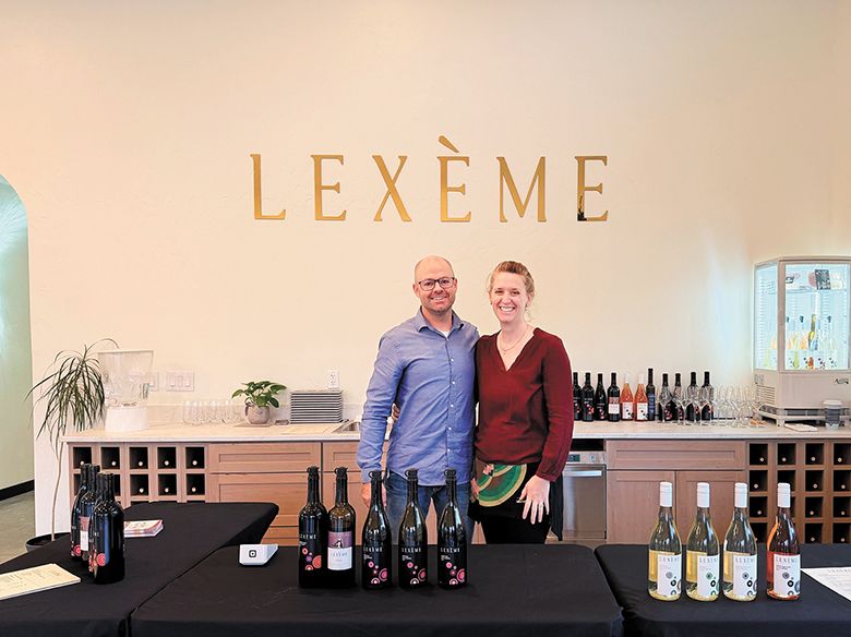 Lex&egrave;me Wines owners Christopher Hudson and Monja Hudson-Desmeules in their new tasting room. ## Photo provided by Lex&egrave;me Wines