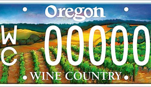Example of the Oregon Wine Country license plate design.