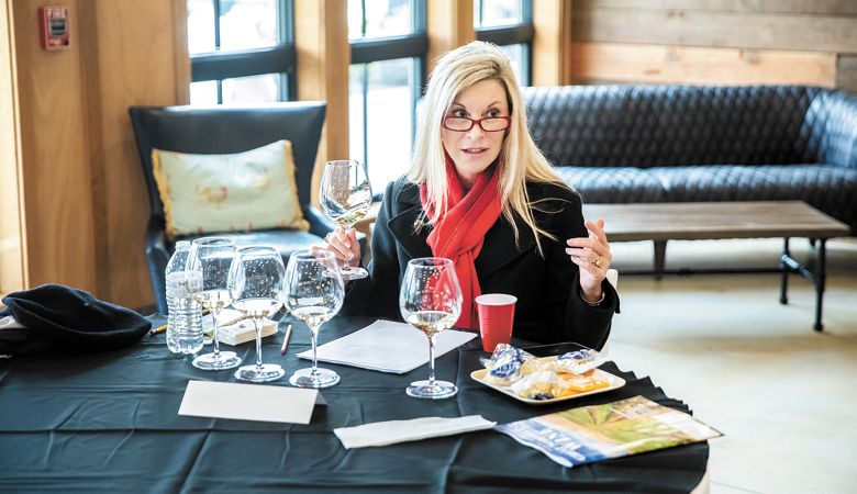 Wine judge Dr. Liz Thach at the 2022 McMinnville Wine & Food Classic Wine Competition. ##PHOTO BY JASON KAPLAN