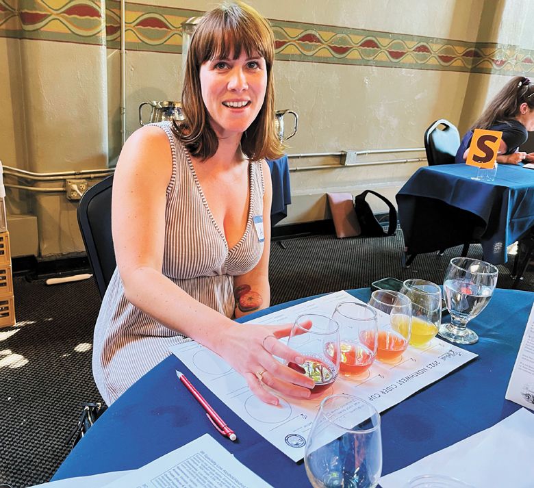 Northwest Cider Cup judge Ava Davis sampling submissions.##Photo by Gail Oberst Northwest Cider Cup judge Ava Davis sampling submissions.##Photo by Gail Oberst