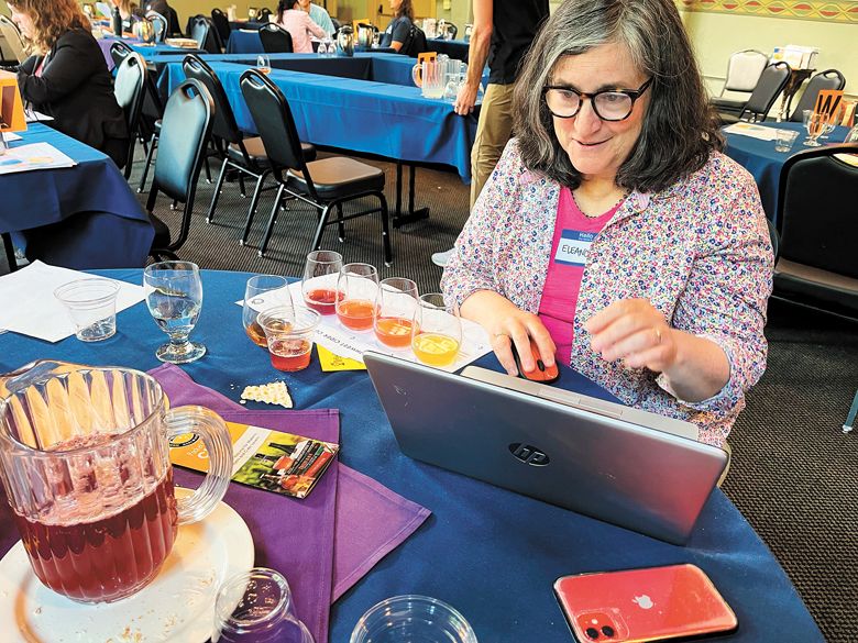Oberst’s scores varied widely from expert Eleanor Léger, pictured, but she learned a lot about discerning craft in unusual ciders.##Photo by Gail Oberst Oberst’s scores varied widely from expert Eleanor Léger, pictured, but she learned a lot about discerning craft in unusual ciders.##Photo by Gail Oberst