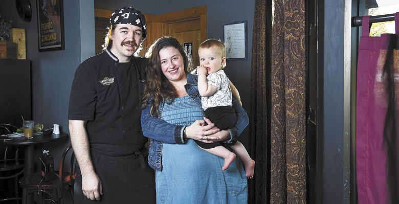 The Newbergundian’s Sean and Noelle McKee with their toddler, Eleanora Louise. ##Photo by Rusty Rae