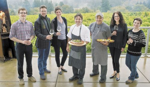 Raptor Ridge staff hosted the Auxtoberfest event with help from Recipe. From left: Jonathan Ziemba, Scott Shull, Annie Shull, Paul Bachand, Manny Virgen, Stacy Heatherington and Sharon Gollery. ##Photo by Andrea Johnson