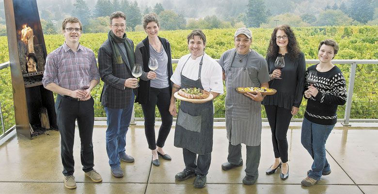Raptor Ridge staff hosted the Auxtoberfest event with help from Recipe. From left: Jonathan Ziemba, Scott Shull, Annie Shull, Paul Bachand, Manny Virgen, Stacy Heatherington and Sharon Gollery. ##Photo by Andrea Johnson