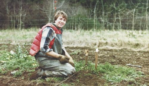 A young Joe Dobbes helps with his parents’ vineyard located in East Willamette Valley. ##Photo courtesy of Dobbes Family Estate