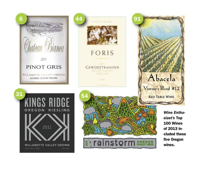 Wine Enthusiast’s top 100 Wines of 2013 included these five Oregon wines. Wine Enthusiast’s top 100 Wines of 2013 included these five Oregon wines.