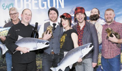 Participating local chefs celebrate Feast Portland s launch in NYC on May 22.  From left: Ken Forkish (Ken s Artisan Bakery/Pizza), Vitaly Paley (Paley s Place), Elias Cairo (Olympic Provisions), Naomi Pomeroy (Beast), Jesse Manis (Cacao), Aubrey Lindley (Cacao) and Nate Tilden (Clyde Common).