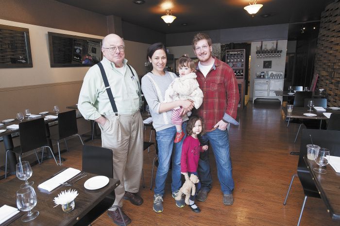 Nick Peirano inside Nick s Italian Café with his daughter Carmen, her husband, Eric Ferguson, and their two daughters.