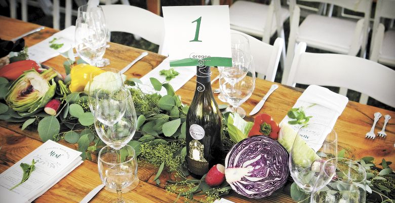 The table is set for the Barrel Auction catered by AZ Catering. ##Photo by Steven Addington Photography