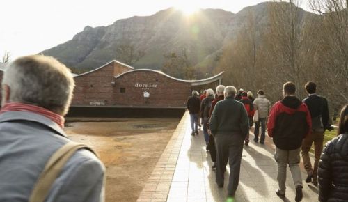 On a winery tour, AAWE members approach Dornier Winery in Stellenbosch, South Africa, on a winter day in June. Photo by Truburn Photography.