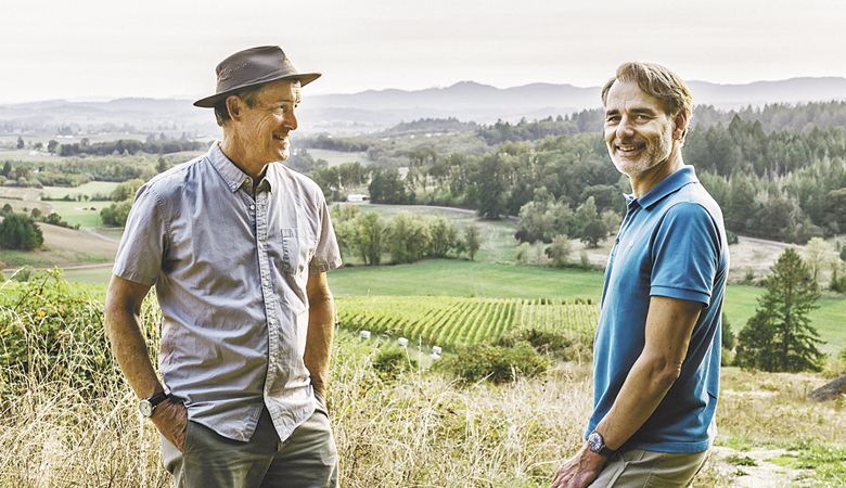 Owners Jay Boberg (left) and Jean-Nicolas Méo at their Dundee Hills estate. ##Photo provided