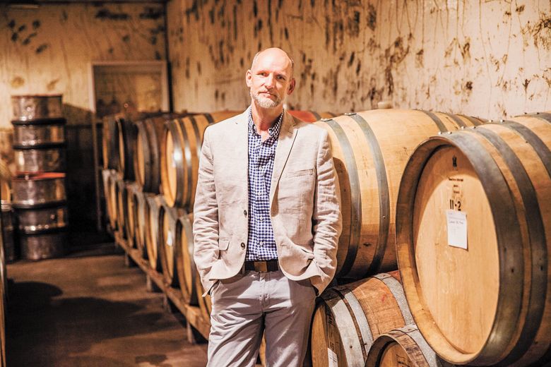 The Eyrie Vineyards’ Jason Lett in the cellar. ##Photo by Jason Kaplan