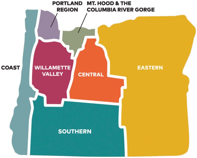 Oregon is divided into eight regions for the Tourism Promotion Distribution grants from the Oregon Wine Country License Plate program.