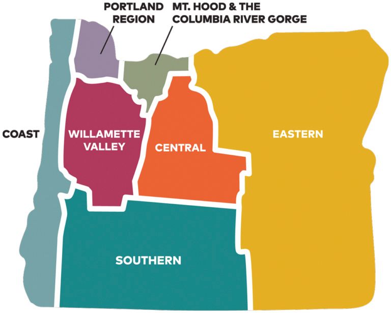 Oregon is divided into eight regions for the Tourism Promotion Distribution grants from the Oregon Wine Country License Plate program. Oregon is divided into eight regions for the Tourism Promotion Distribution grants from the Oregon Wine Country License Plate program.