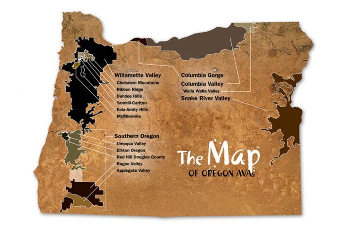 Map of Oregon’s 17 official American Viticultural Areas.