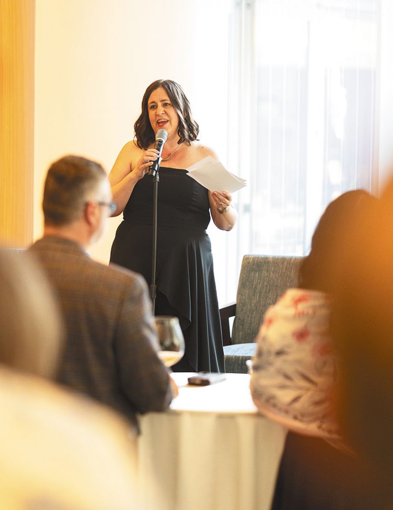 Portland Art Museum&rsquo;s head of sales and experiences, Dyana Soul, speaking at a Maker&rsquo;s Table event. ## Photo By Kitta Bodmer