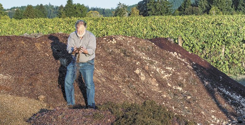 Marchesi sifts through compost at Montinore Estate. ##Photo by Andrea Johnson