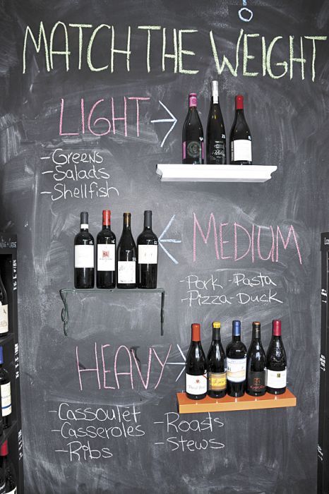 Chalkboard walls help patrons find the right wine for dinner and beyond. Chalkboard walls help patrons find the right wine for dinner and beyond.
