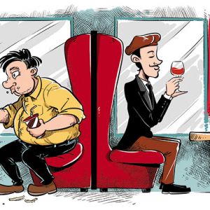 The stark contrast between an American and French man eating a meal. ## Image provided by Luis Romero