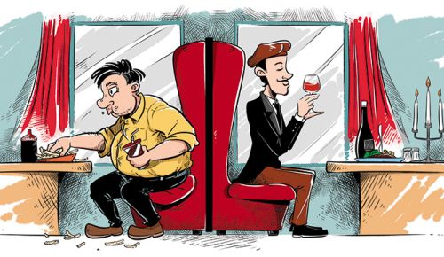 The stark contrast between an American and French man eating a meal. ## Image provided by Luis Romero