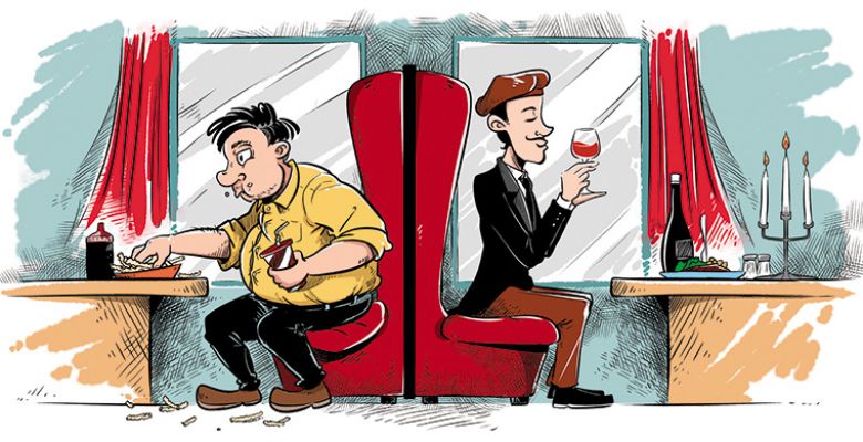 The stark contrast between an American and French man eating a meal. ## Image provided by Luis Romero